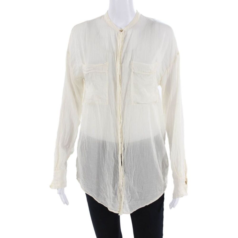 Giada Forte Womens Long Sleeves Button Down Blouse Off White Cotton Size 1